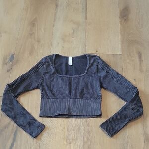 Offline Aerie Black Ribbed Long Sleeved Crop Top Size Small